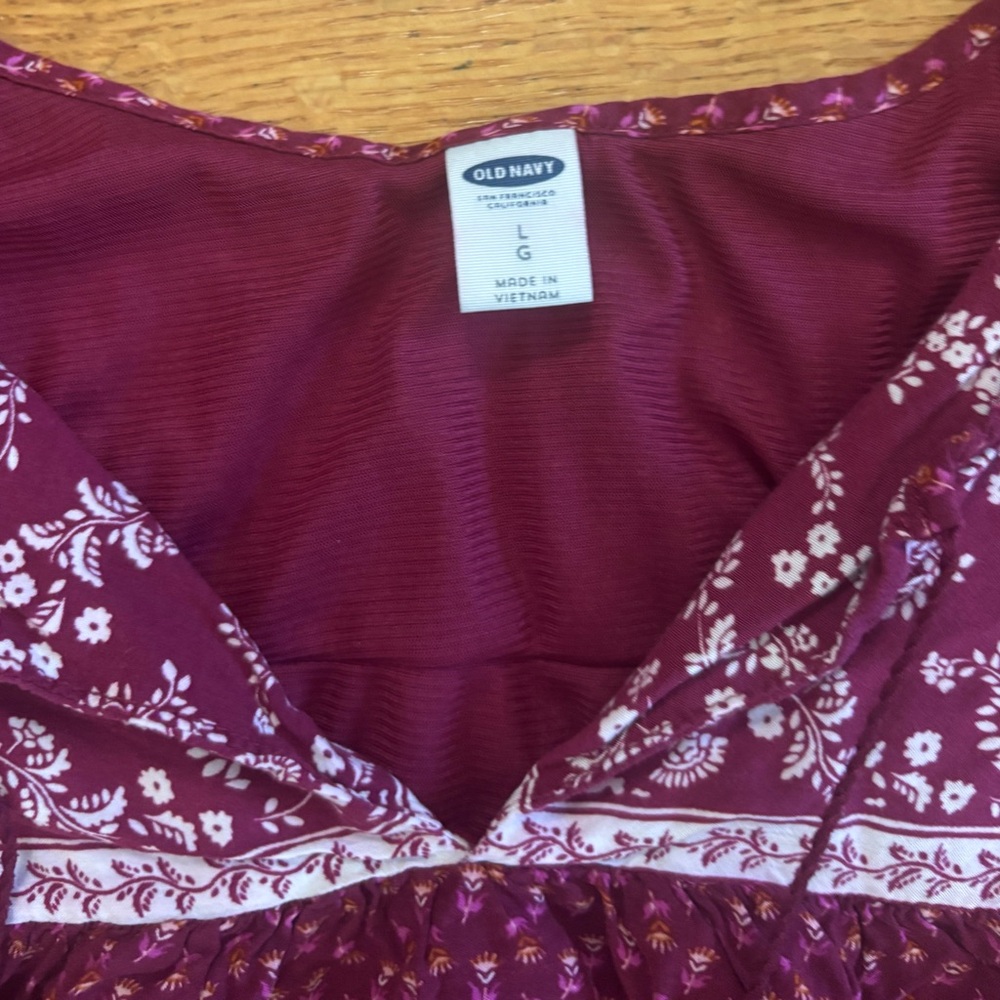 Old Navy Mini Dress Women’s Large Red Floral Print Vneck 3/4 Sleeve Lined Boho - Picture 2 of 8